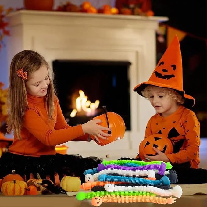 5.5" Halloween Cauldron with 20 Pcs Stretchy Strings Stress Relief and Anti-Anxiety Toys Assortment for Kids Boys Girls Halloween Party Favors,Halloween Decorations