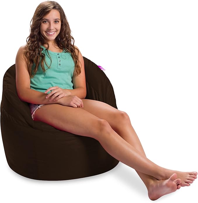 Posh Creations Bean Bag Chair Structured Seat for Kids, Teens and Adults, Comfy Chair for Gaming, Reading and Watching TV, Sonoma Lounge, Microsuede - Chocolate