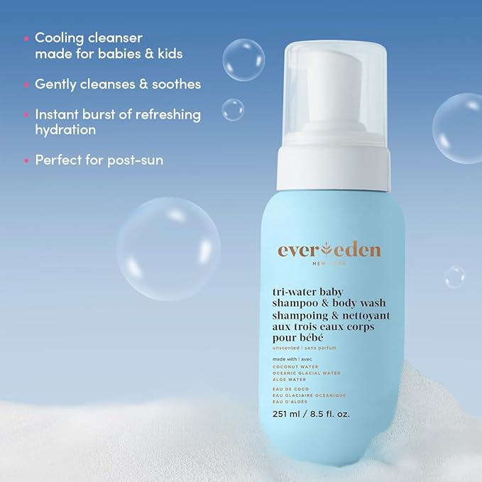 Evereden Tri-Water 2-in-1 Cooling Baby Shampoo and Body Wash: Gentle Cleansing with Coconut, Oceanic Glacial