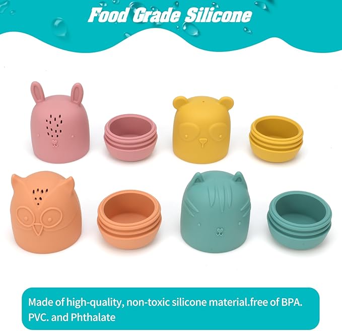 Bath Toys Floating Boats with Silicone Bath Toys,9pcs Mold Free Baby Bath Toys for Infants 6-12-18 Months 1-3,Shower Toys 1 2 3 4