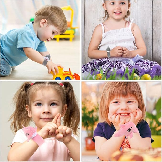 Abaodam 3pcs Shark Slap Bracelet Animal Slap Bracelets Plush Stuffed Animal Hugger Snap Wrist Band for Kids Birthday Party