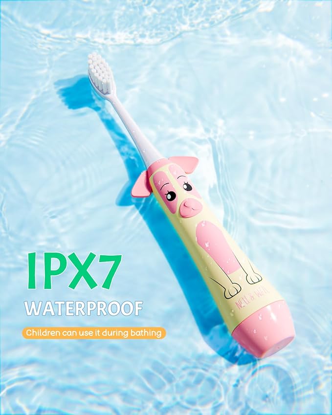 NELL&WELL Kids Electric Toothbrush, 2-Min Timer, 3 Modes with Memory, IPX 7 Waterproof, Battery Powered Kids Toothbrush with 3 Soft Bristles Heads for Children Boys and Girls Ages 3+โฆ