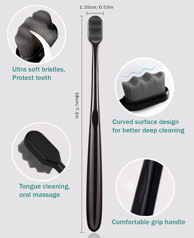 GoldDawn Extra Soft Toothbrush for Sensitive Teeth and Gums, Micro Fur Manual Toothbrush with 20000 Ultra Soft Bristle, Excellent Cleaning Effect, Perfect for Adults & Kids (6 Pack Gray Bristles)