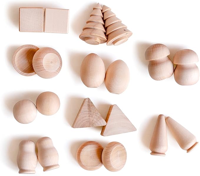 Ulanik Wonderful Bag Toddler Montessori Toys for 3 Year Old + Unfinished Wooden Figurines for Shape Sorting & DIY Painting Pyrography Decoupage Crafts β 20 pcs
