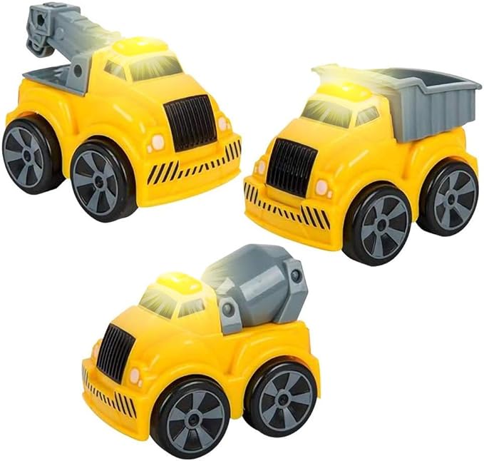 ArtCreativity 3.5 Inch Pull Back Construction Vehicle Set with Lights & Sound, Set of 3