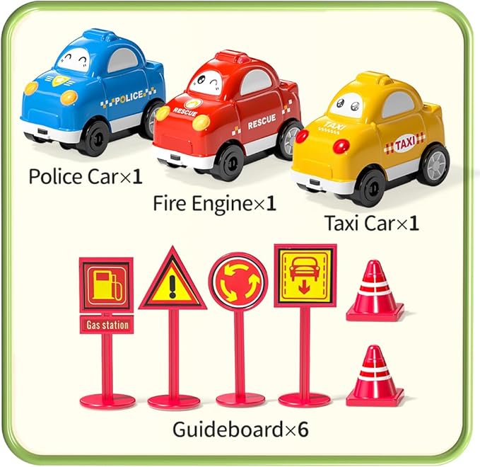 TEMI 64 PCS New Plastic Puzzles, car Tracks playset for Kids Ages 3-5 with 3 Cute Vehicle 4 5 6 Year