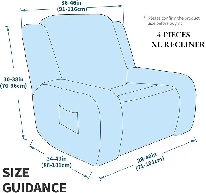 MAXIJIN Oversized Recliner Covers That Stay in Place 4 Pieces Stretch Large Recliner Chair Covers Jacquard Dogs Cats Proof Reclining Slipcovers with Elastic Bottom (XL Recliner, Dark Gray)
