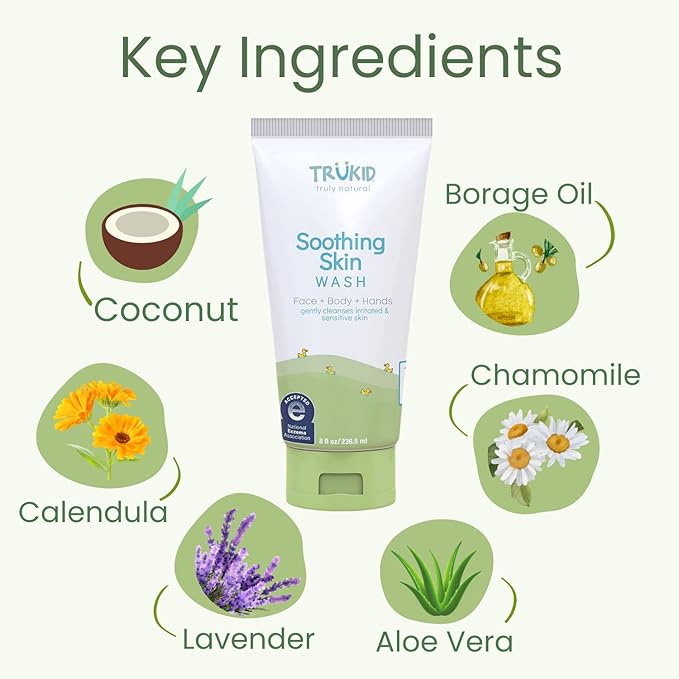 TruKid Soothing Skin Eczema Face and Body Wash - NEA-Accepted for Eczema, Soothes & Prevents Irritation 8oz TUBE