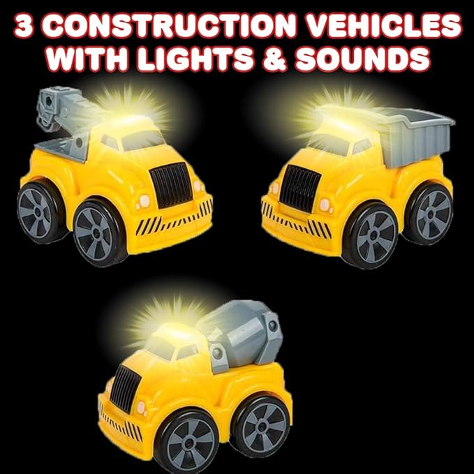 ArtCreativity 3.5 Inch Pull Back Construction Vehicle Set with Lights & Sound, Set of 3