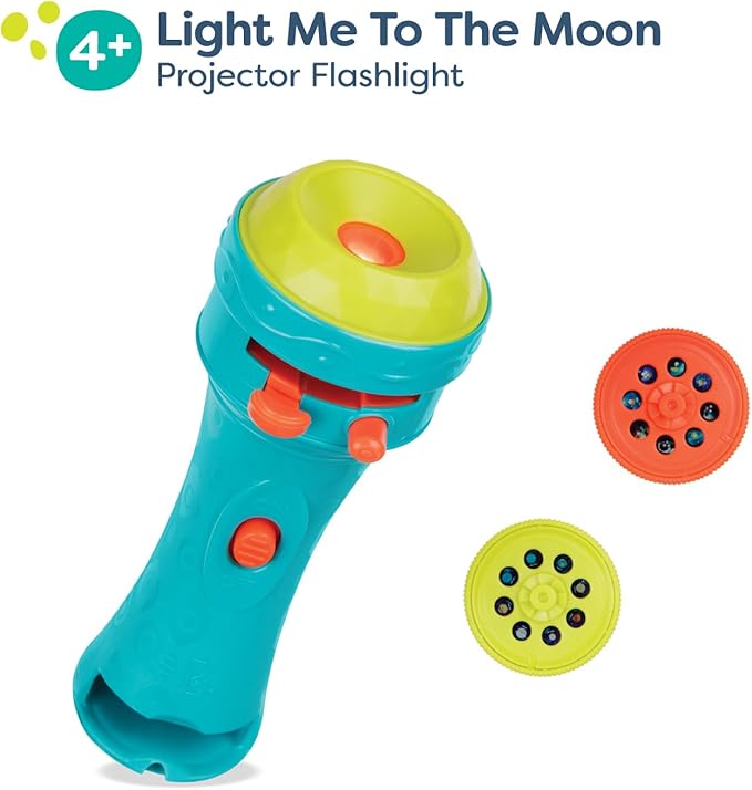 B. toys- Light Me To The Moon - Blue- Pretend Play Projector Flashlight – 2 Image Reels – Planet & Alien Projections- Space Toys For Kids – 4 Years +