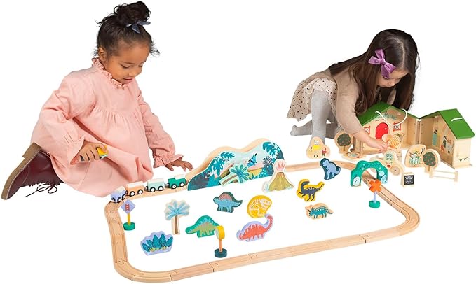 Manhattan Toy T-Rex Express 45-Piece Jurassic-Themed Wooden Toy Train Set 3 Years