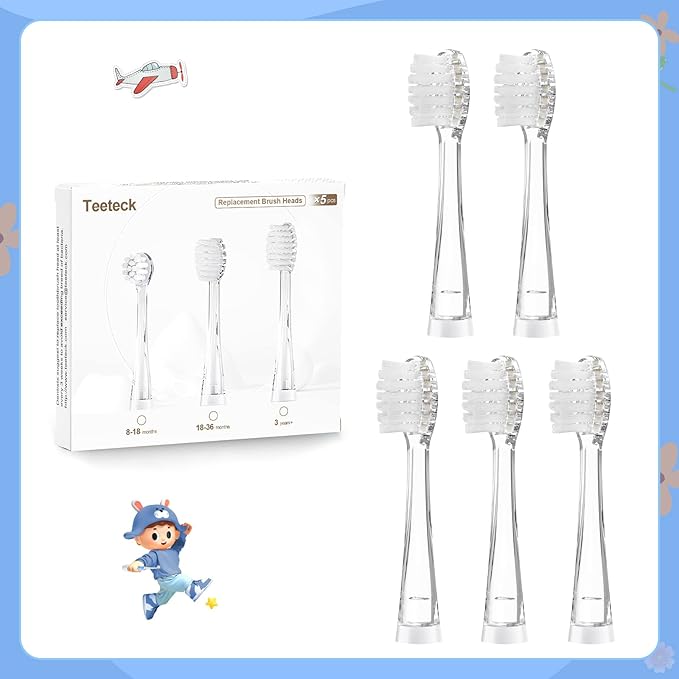 TEETECK 5 Pack Kids Toothbrush Replacement Heads Compatible with SEAGO- 513/977/EK6,Compatible with Brush-Baby WildOnes/KIDZSONIC(Not BabySonic Series),Compatible with Dada-Tech-BB1/977/K6