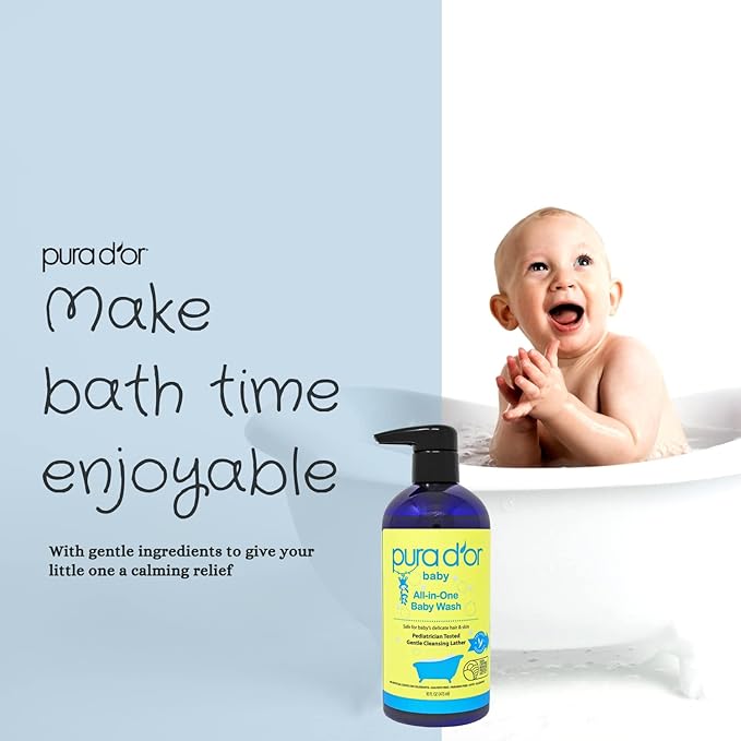 PURA D'OR All-in-One Baby Wash (16 Oz x2 = 32 Oz) USDA Biobased, Zero Sulfates 2-in-1 Baby