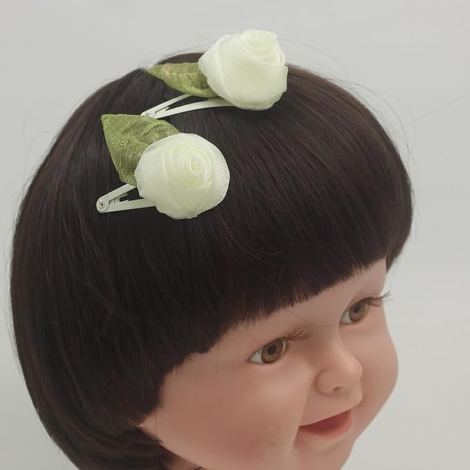 Off white Organza Rose Flower Snap Clips for little Girls -2Pcs