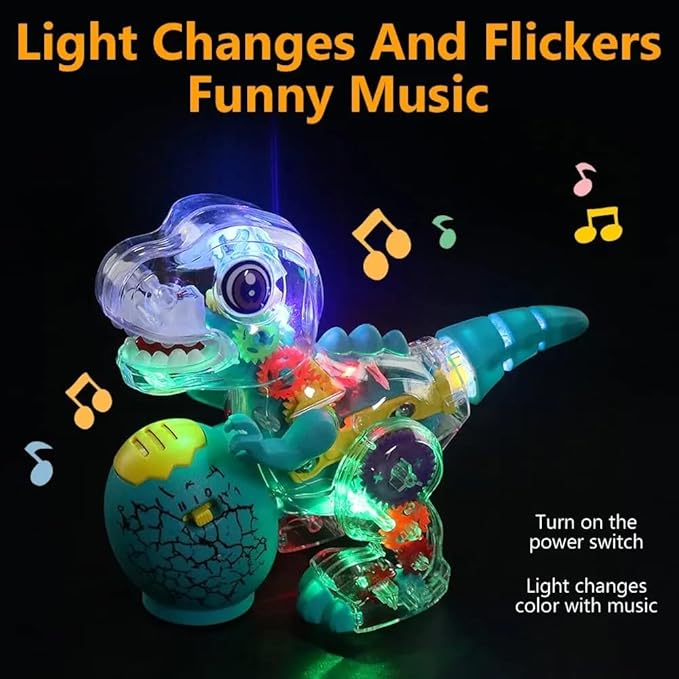Nenekal Electric T-REX Dinosaur Toy with Transparent Gears & Multicolored Flashing LED Lights, Music