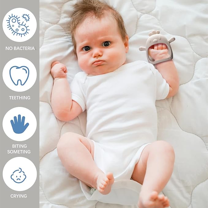 Silicone Baby Teether Toy ,Dust-Proof Infants Chew Toys & Soothing Pacifier 2-in-1,Anti-Dropping Silicone Baby Wrist Teether Soothing Pacifier(1 Packs)
