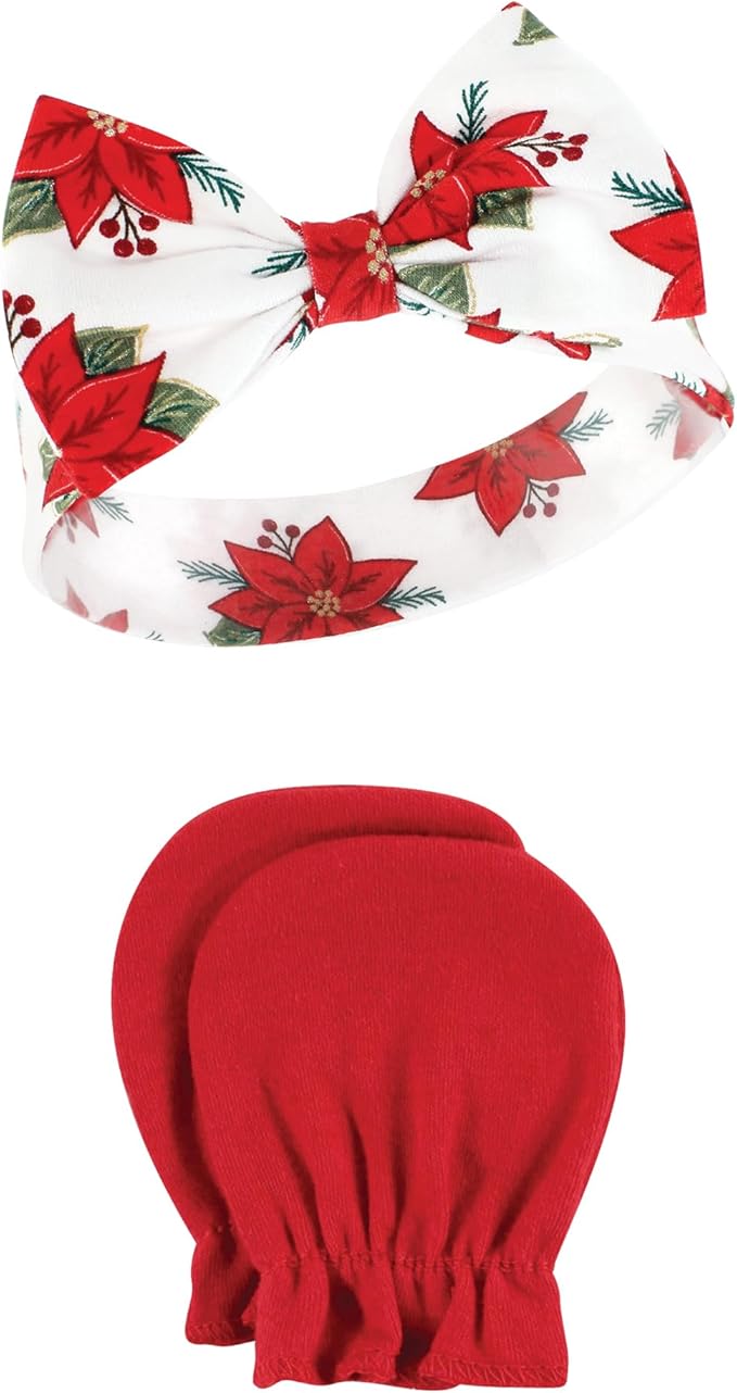 Hudson Baby Baby Girls' Cotton Headband and Scratch Mitten Set