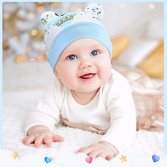 Geyoga 9 Pieces Newborn Baby Hat Bear Ears Infant Caps 2 Ears