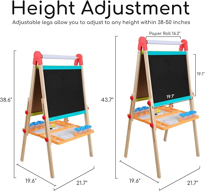 Beipoo All-in-One Art Easel for Kids, Double Sided Wooden Kids Easel, Art Easel for Painting, Toddler Art Easel, Kids Easel with Paper roll Art Easel for Kids Ages 2-4 4-8 8-12