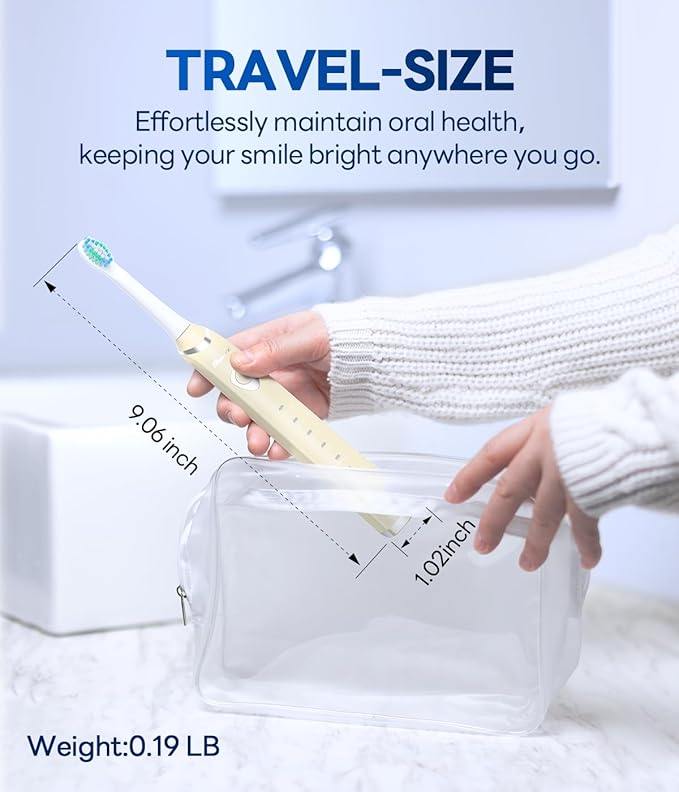 Bymore Electric Toothbrush for Adults, Toothbrushes Set with 8 Replacement Teeth Brush Heads, Portable Brushing with 5 Clean Modes Oral Care Essentials One Charger Last for 330 Days (Beige)