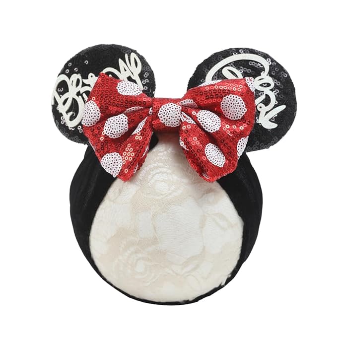 JIAHANG Baby Girl Mouse Ears Headwrap with Sequin Polka Dot Bow, Wide Velvet Turban Hairband