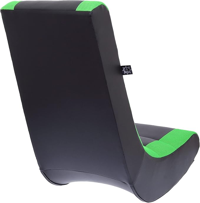 The Crew Furniture Classic Video Rocker Floor Gaming Chair, Kids and Teens, Racing Stripe PU Faux Leather & Polyester Mesh, Black/Green