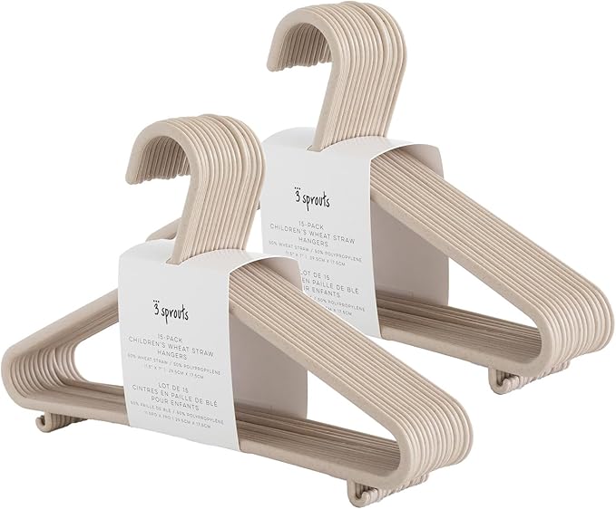 3 Sprouts Sustainable Wheat Straw Plastic Toddler & Kids Hangers β Pack of 30 Infant Baby Clothes Hangers for Closet Organization β Small Children's Hanger for Nursery - Speckled Beige