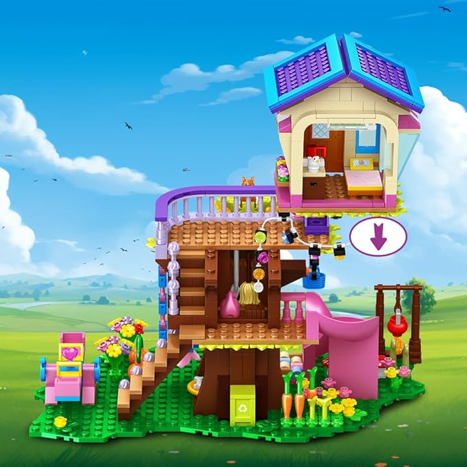 Treehouse Building Sets with LED Light - Tree House Building Block Toy, Friendship Up House Building Set with Slide & Stickers, Xmas Gift for Kids Girls Boys Age 6 7 8 9 10 11+(618PCS
