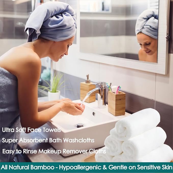 JEFFSUN Wash Cloths 6 Pack, 13x13 inch Extra Large White Face Towels for Sensitive Skin