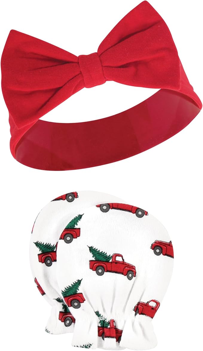 Hudson Baby Baby Girls' Cotton Headband and Scratch Mitten Set