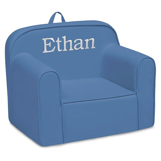Delta Children Personalized Cozee Chair - Customize with Name – Foam Kids Chair for Ages 18 Months and Up, Indigo