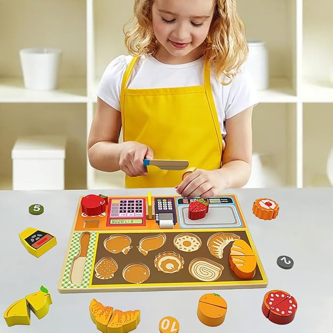 Wooden Play Food Sets for Kids Ice Cream Toys Pretend Food Accessories Early Education Toys for 3+ Years Old Girls and Boys Gifts (Fruit Shop)