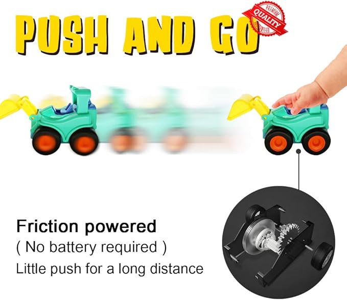 Beestech Toy Cars for 2 3 4 5 Year Old Boys Girls Toddlers, Friction Powered Construction Truck Toys 4 Pack