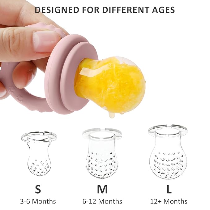 Silicone Baby Fruit Food Feeder Pacifier & Baby Food Freezer Tray Combo, Breast Milk Popsicle Freezer Molds Teether Toy for Babies 3-6 12 Months,