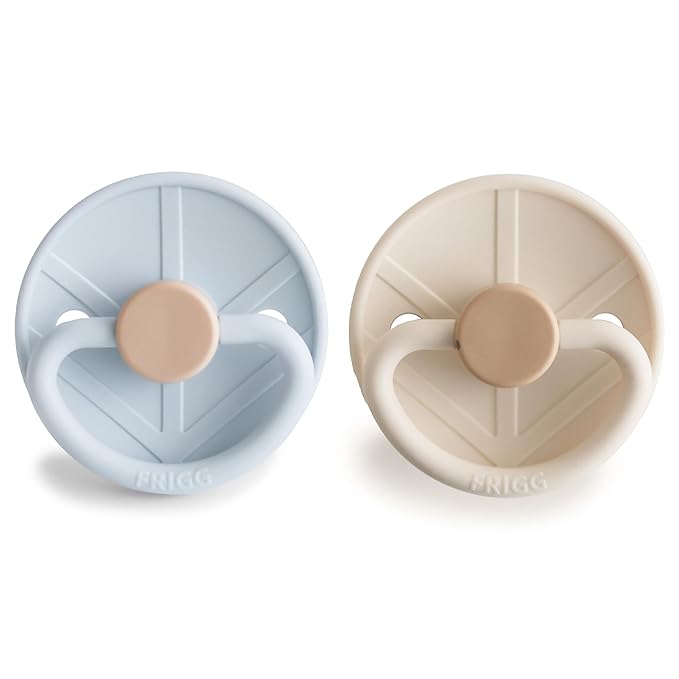 FRIGG Little Viking SilkySoft Silicone Baby Pacifier 2-Pack | Made in Denmark Blue/Cream,6-18 Months)