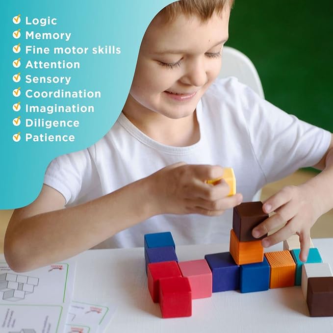 Ulanik Small Colored Cubes Toddler Montessori Toys for 3 Year Old + Kids Wooden Building Blocks Game for Learning Color Sorting and Counting β 40 pcs, 1.2 in