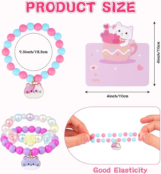 Valentines Cards for Kids Classroom - 24 PCS Valentines Day Gift Cards with Friendship Bracelets, Valentines Day Party Favors , Valentines Day Gifts for Kids Girls