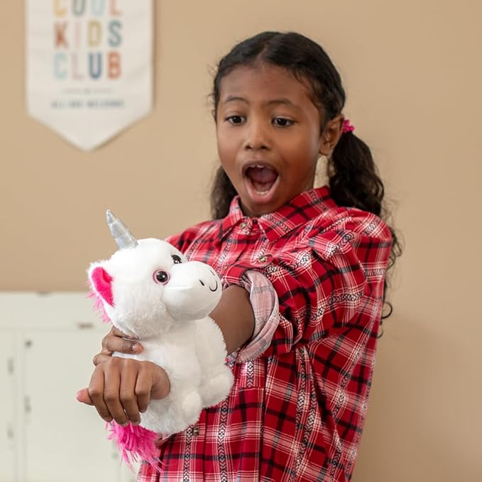 The Petting Zoo Unicorn Stuffed Animal Plushie Slap Bracelet, Gifts for Kids, Slapstix Animals, White Unicorn Plush Toy 10 inches
