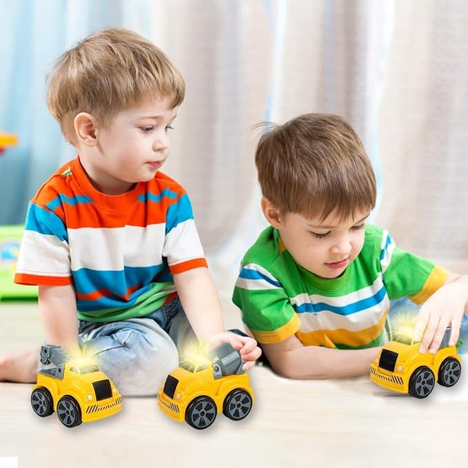 ArtCreativity 3.5 Inch Pull Back Construction Vehicle Set with Lights & Sound, Set of 3