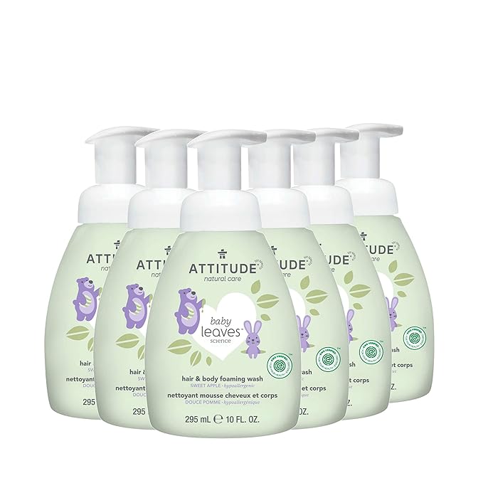 ATTITUDE 2-in-1 Hair and Body Foaming Baby Wash, EWG Verified Shampoo Soap 10 Fl 6)