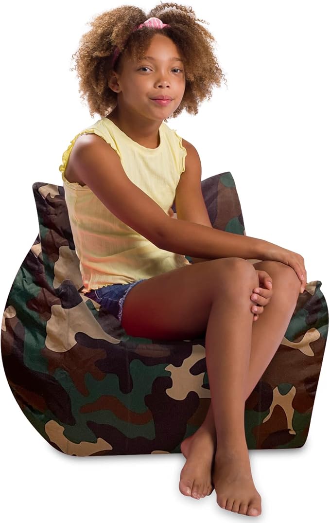 Posh Creations Structured Comfy Bean Bag Chair for Gaming, Reading and Watching TV, Newport Chair, Nylon - Camo Green