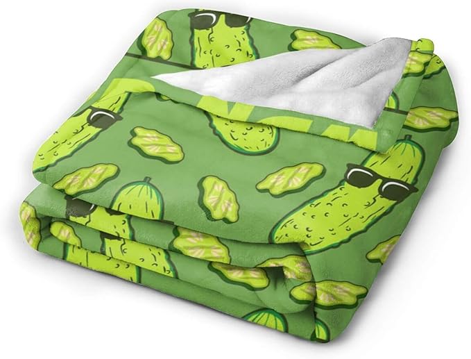 Custom Pickle Blanket with Name for Boys Girls, Personalized Cute Pickle Themed Design Printed Throw Blankets for Kids Lap, Chair, Giftable Blanket, 30"x 40"
