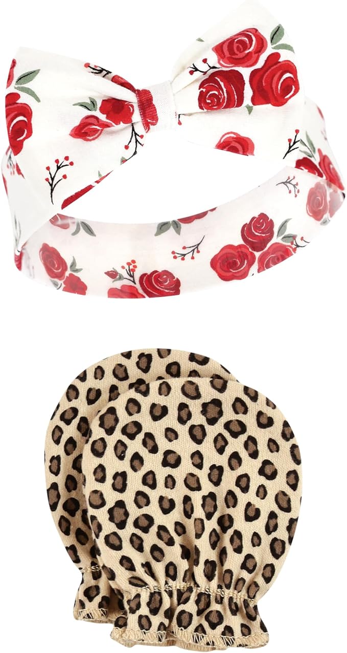 Hudson Baby Baby Girls' Cotton Headband and Scratch Mitten Set