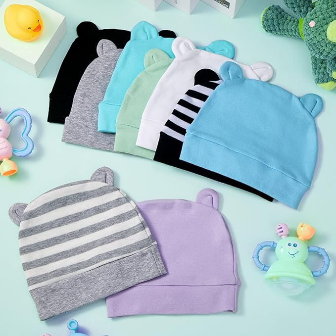Geyoga 9 Pieces Newborn Baby Hat Bear Ears Infant Caps 2 Ears