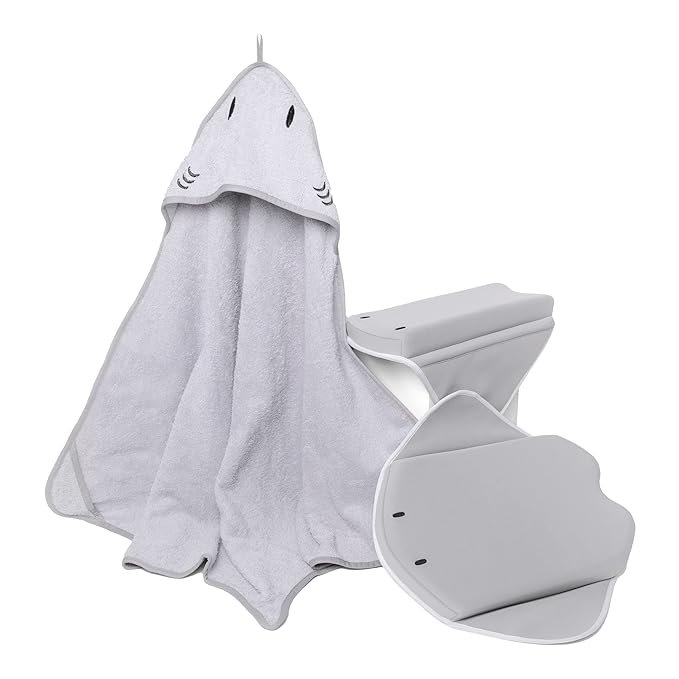 Ubbi Stingray Kneeler, Elbow Rest & Hooded Towel Bundle