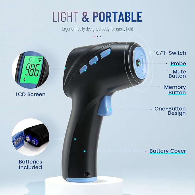 Forehead Thermometer for Adults and Kids, Digital Infrared Thermometer with Fever Alarm