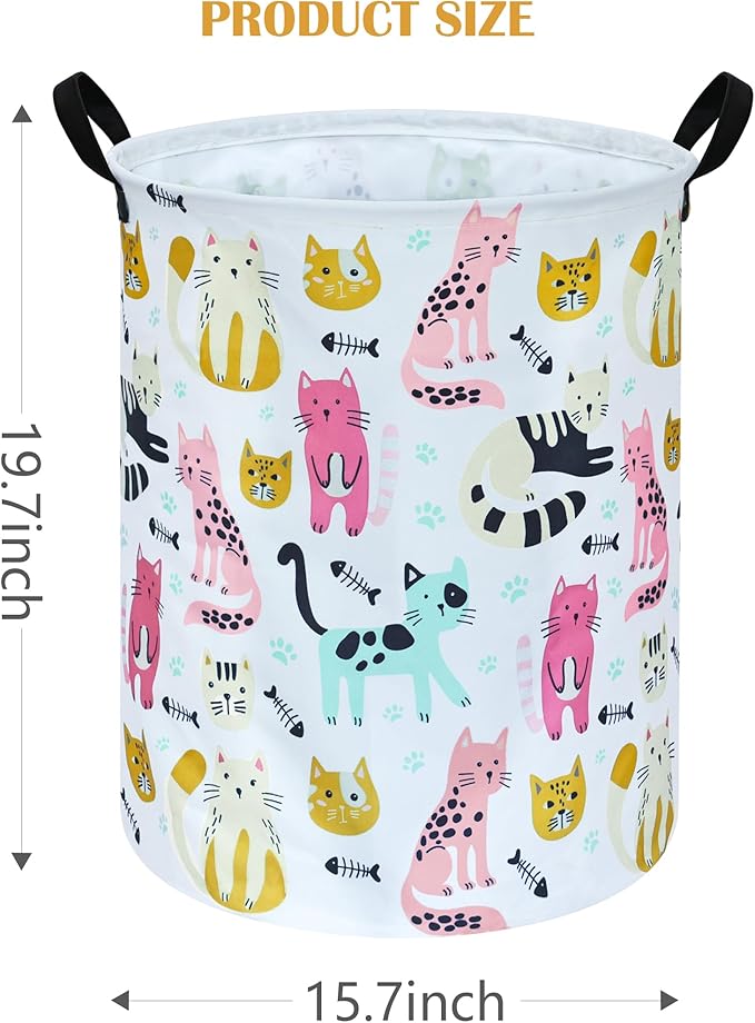 Round Cat Pattern Laundry Basket Laundry Hamper Storage Basket Organizer