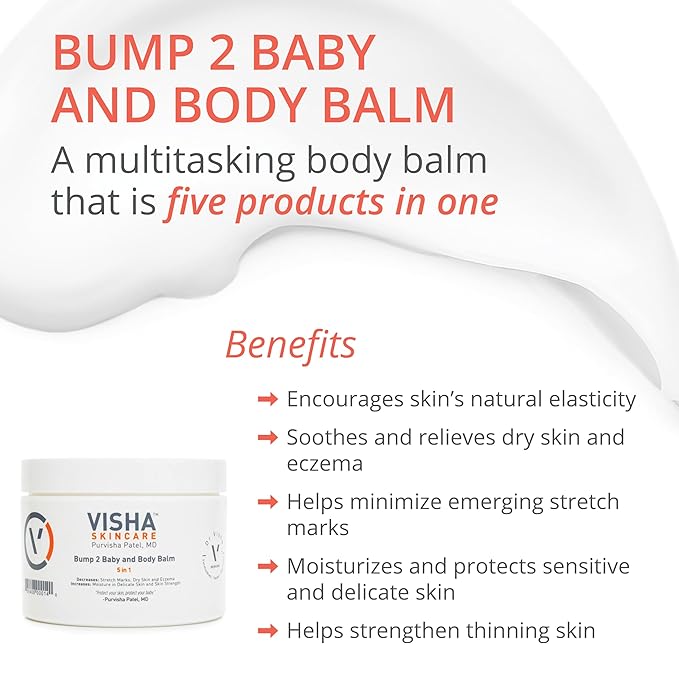 Visha Skincare Bump 2 Baby 5 in 1 Multitasking Body Balm, Soothes and Relieves Dry 10 oz