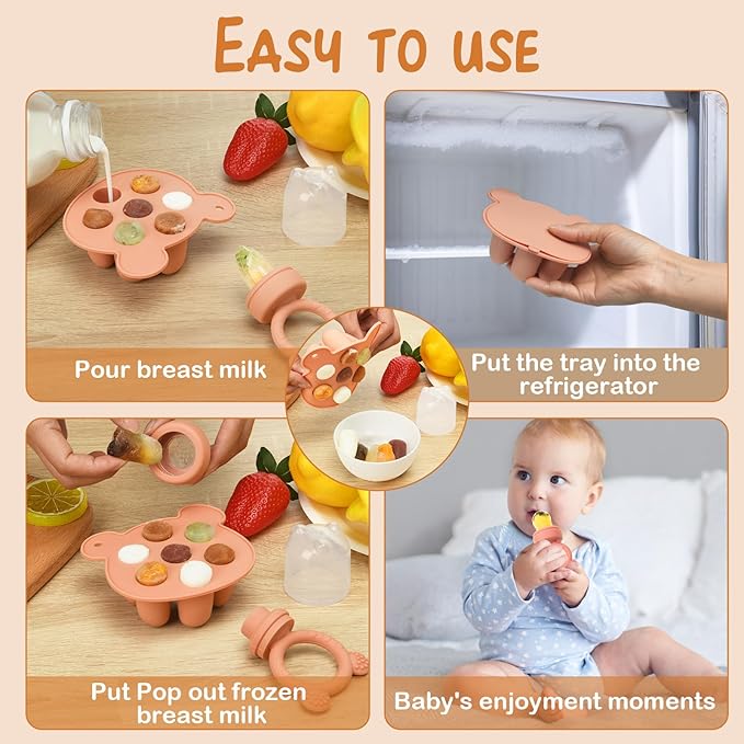 Baby Breastmilk Popsicle Molds & Baby Fruit Feeder (3 Pack), WAJIAYON Baby Food Freezer Tray Storage Containers
