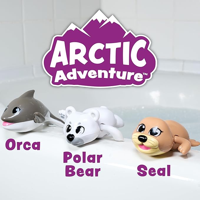 Tub Works® Wind Up Swimming Baby & Toddler Bath Toys, Arctic 3 Pack | Wind Arms & Watch Them Swim!